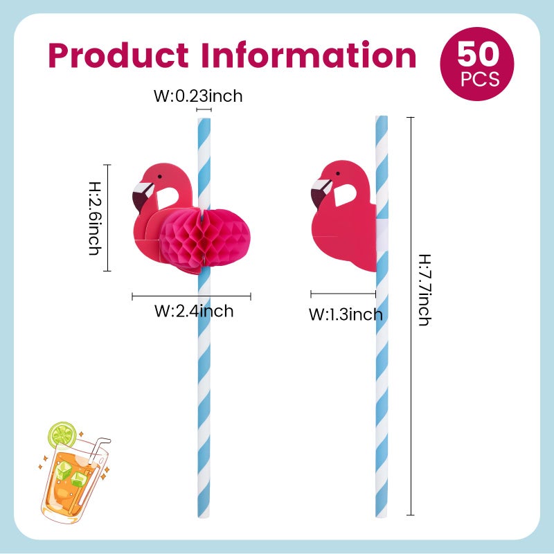 HANSGO 50PCS Flamingo Straws, Flamingo Paper Drinking Straws for Tropical Luau Pool Party Supplies Table Decor Birthday Wedding Tableware Decoration - Image 5